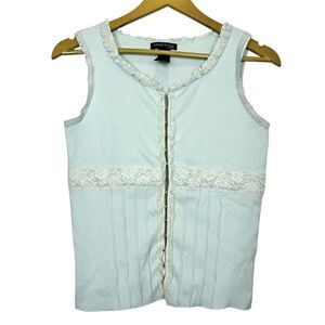 Vintage Y2K Kenneth Cole Babydoll Lace Trim Tank Top Size PS Blue Fairy Preppy